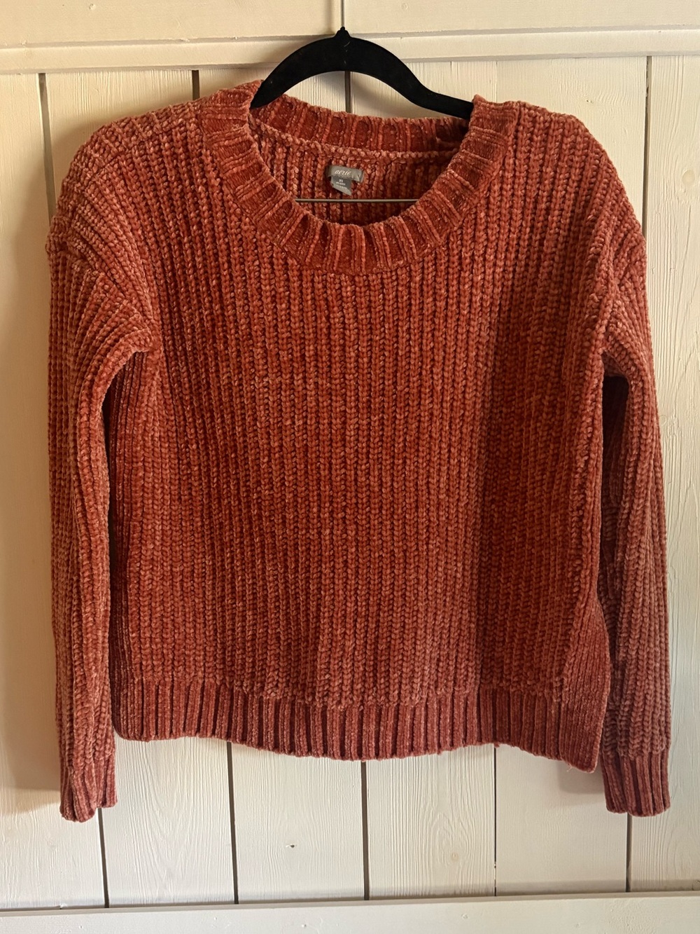 aerie Ribbed Crewneck Sweater in Rust Orange